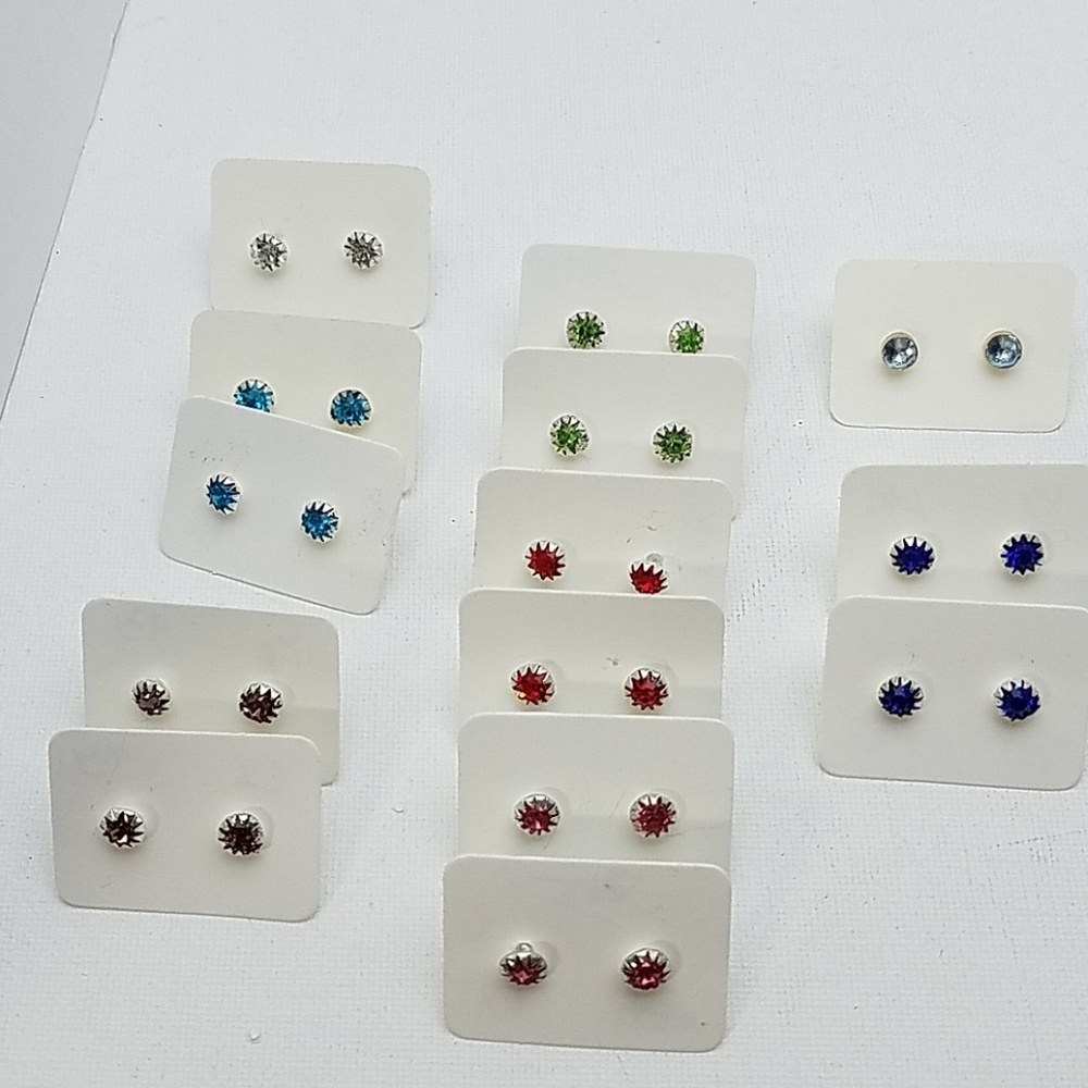 Birthstone Stud Earrings 8 Choices Silver Tone